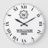 Black and white Roman numeral classic monogram Große Wanduhr (Vorderseite)