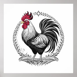 Black and white rooster poster