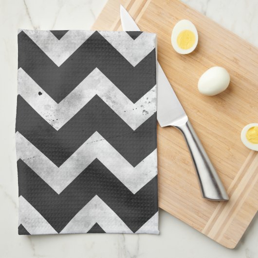 Black and white Rustic Chevron pattern Geschirrtuch (Viertel Falte)