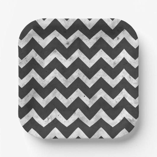 Black and white Rustic Chevron pattern Pappteller (Vorderseite)