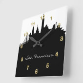 Black and White San Francisco Skyline Quadratische Wanduhr (Winkel)