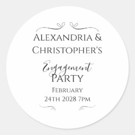 Black and White Script Minimal Engagement Party Runder Aufkleber
