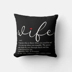 Black and White Script Red Heart Wife Definition Kissen