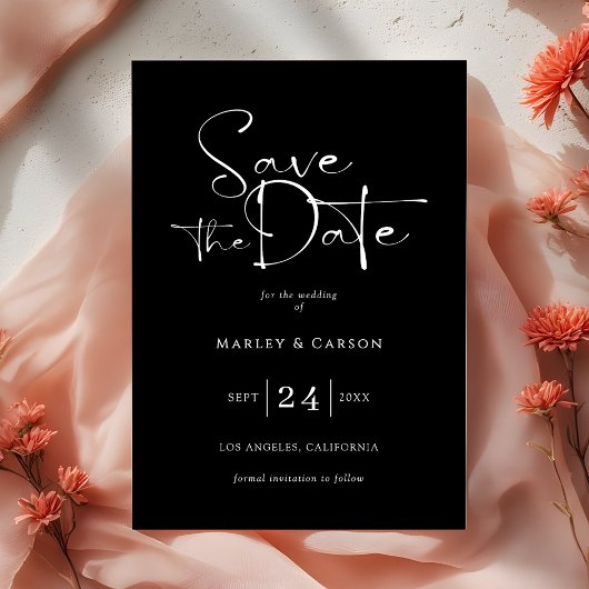 Black and White Script Save The Date Wedding Einladung