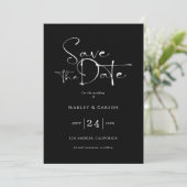 Black and White Script Save The Date Wedding Einladung (Stehend Vorderseite)