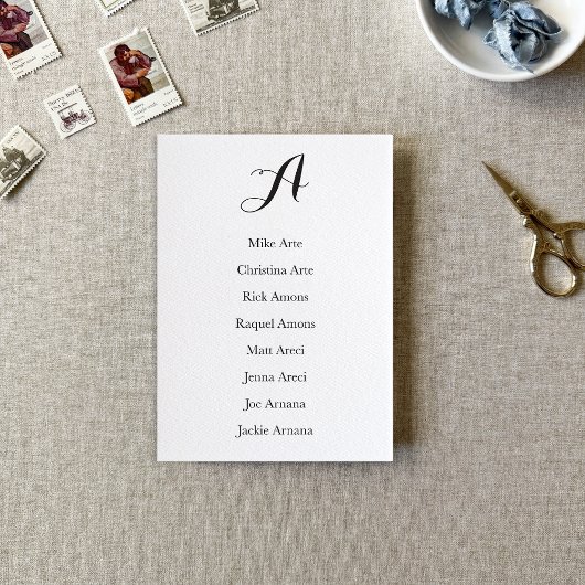 Black and White Script Table Seating Chart Card Tischnummer