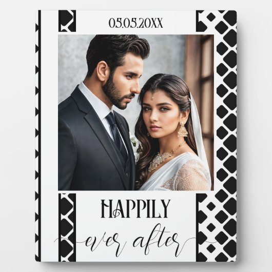 Black and White Script Wedding Photo Plaque Fotoplatte (Vorderseite)