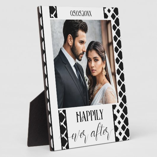 Black and White Script Wedding Photo Plaque Fotoplatte (Seite)