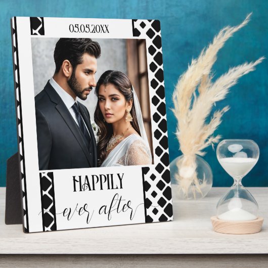 Black and White Script Wedding Photo Plaque Fotoplatte (Seite)