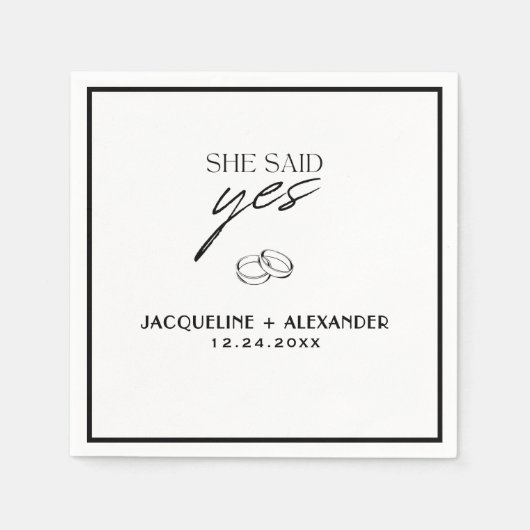 Black and White She Said Yes Napkins Serviette (Vorderseite)