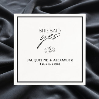 Black and White She Said Yes Napkins Serviette