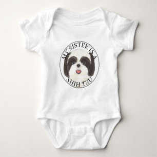 Black and White Shih Tzu Big Sister Baby Strampler