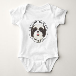 Black and White Shih Tzu Brother Baby Strampler