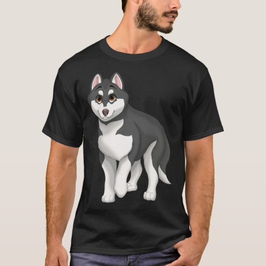 Black and White Siberian Husky Dog with Brown Eyes T-Shirt (Vorderseite)