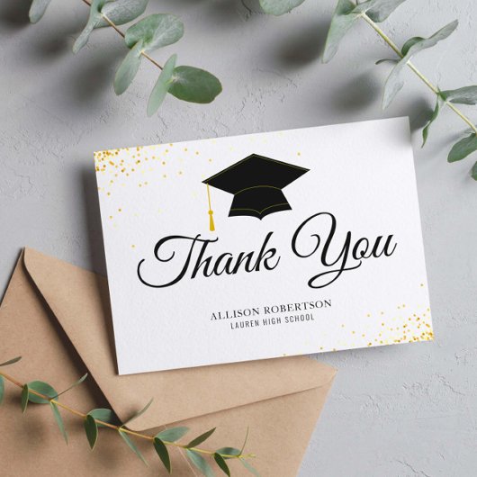 black and white simple graduation thank you postkarte