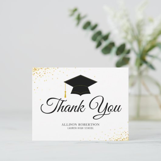 black and white simple graduation thank you postkarte (Stehend Vorderseite)