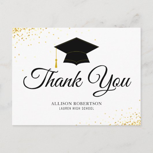 black and white simple graduation thank you postkarte (Vorderseite)