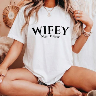 Black and White Simple Personalized Wifey T-Shirt