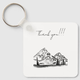 black and white sketch of Mountains Schlüsselanhänger