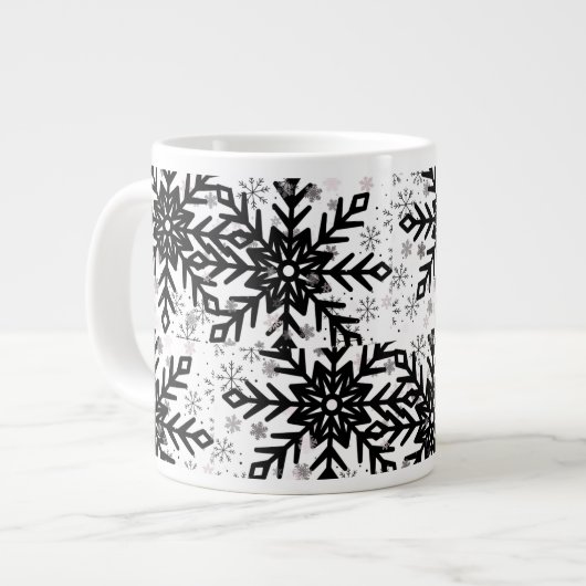 black and white snowflake mug Jumbo-Tasse (Vorderseite Links)