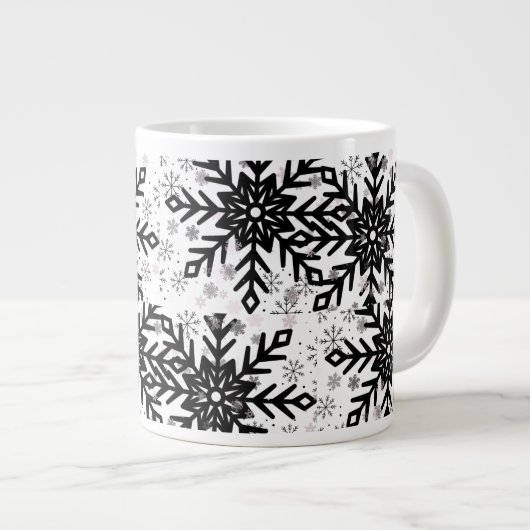 black and white snowflake mug Jumbo-Tasse (Vorderseite Rechts)
