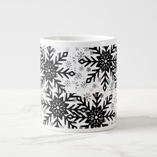 black and white snowflake mug Jumbo-Tasse (Vorderseite)