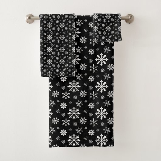 Black And White Snowflake Pattern Elegant Modern Badhandtuch Set (Insitu)