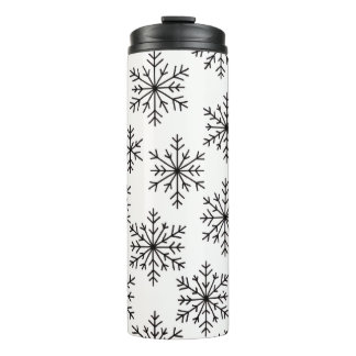 Black and White Snowflake Pattern Thermal Tumbler Thermosbecher