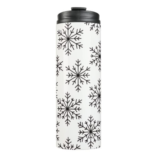 Black and White Snowflake Pattern Thermal Tumbler Thermosbecher (Vorderseite)