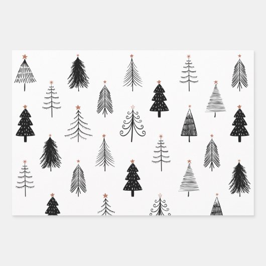 Black and White Snowflake Tree Merry Christmas Geschenkpapier Set (Vorderseite 2)
