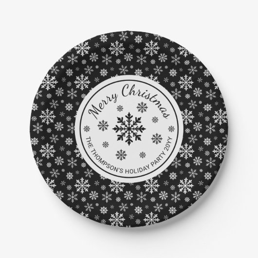 Black And White Snowflakes Modern Christmas Party Pappteller (Vorderseite)