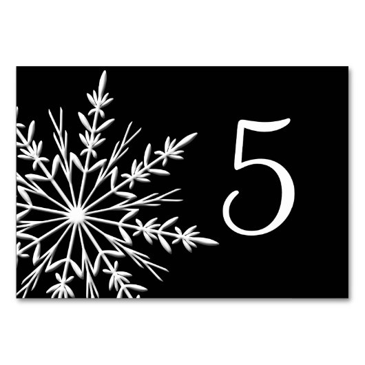 Black and White Snowflakes Winter Table Numbers Tischnummer (Rückseite)