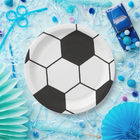 Black And White Soccer Ball Geometric Pattern  Pappteller (Party)