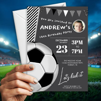 Black And White Soccer Birthday Party Invitation Einladung