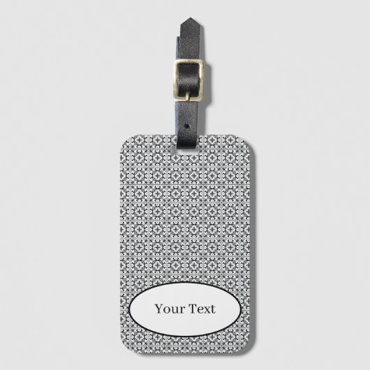 Black and White Spanish Style Tile Gepäckanhänger (Vorderseite Vertikal)