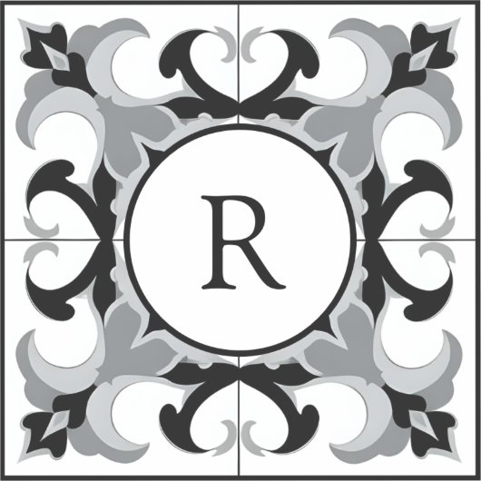 Black and White Spanish Style with Initial Aufkleber (Vorderseite)
