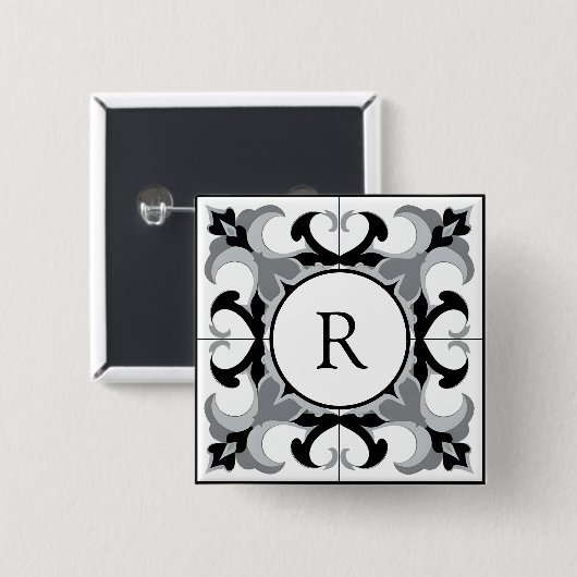 Black and White Spanish Style with Initial  Button (Vorne & Hinten)