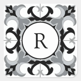 Black and White Spanish Style with Initial  Quadratischer Aufkleber