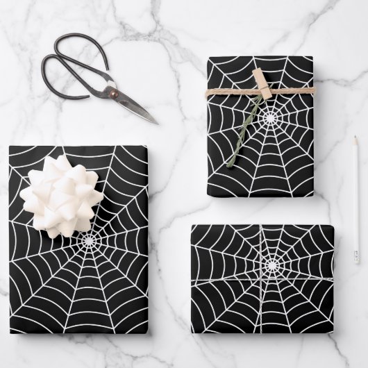 Black and White spider web Halloween pattern Geschenkpapier Set (Vorderseite)