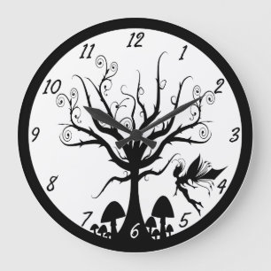 Black and White Spooky Fairy Clock Große Wanduhr