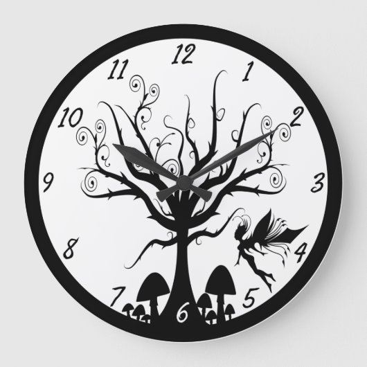 Black and White Spooky Fairy Clock Große Wanduhr (Vorderseite)