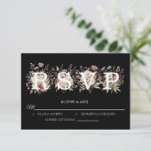 Black and White Spring Floral Wedding RSVP card Karte (Stehend Vorderseite)