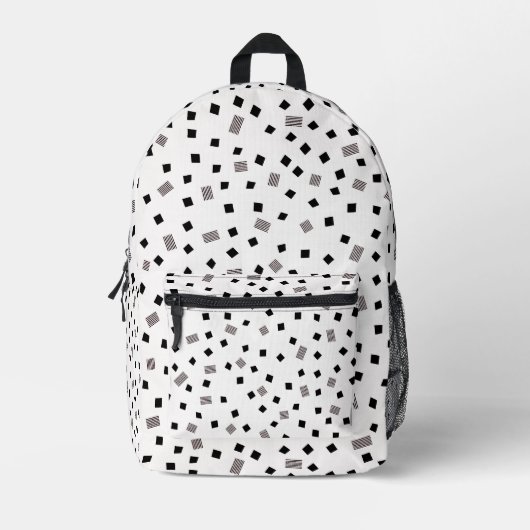 Black and White Square Geometric Pattern Bedruckter Rucksack (Vorderseite)