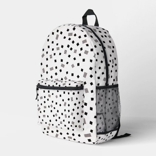 Black and White Square Geometric Pattern Bedruckter Rucksack (Rückseitige Ecke Rechts)