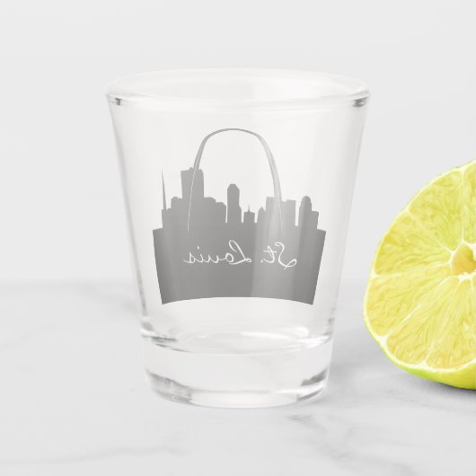 Black and White St. Louis Skyline Schnapsglas (Rückseite)