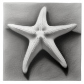 Black and White Starfish Fliese (Vorderseite)