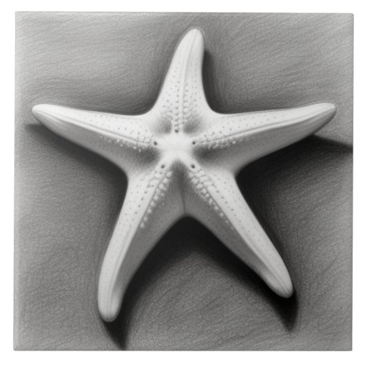 Black and White Starfish Fliese (Vorderseite)