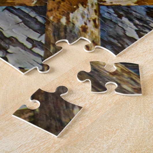 Black and White Stray Cat on Wood Lattice Fence Puzzle (Seite)