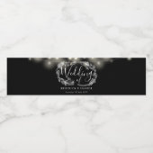 Black And White String Lights Floral Wedding Wasserflaschenetikett (Einzelnes Label)