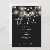 Black And White String Lights QR Code Wedding Save The Date (Vorderseite)